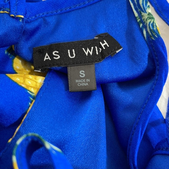 AS U WISH Pineapple Blue Romper Front Pockets New - Picture 6 of 7